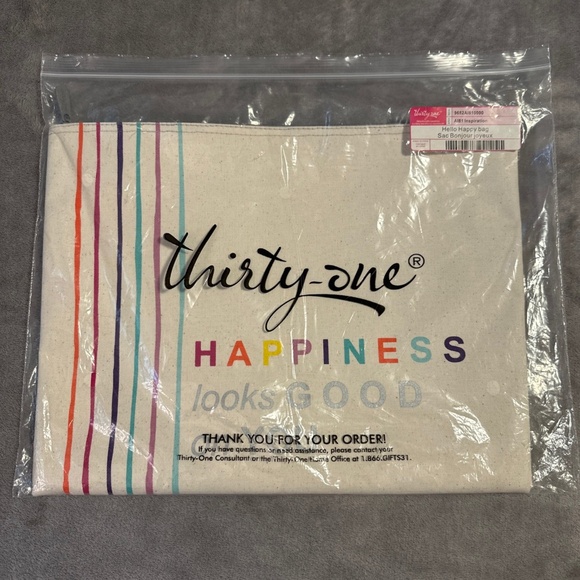 Thirty-One Large Zipper Pouch Happiness Looks Good On You Canvas 13”x10” Folders - Picture 1 of 12